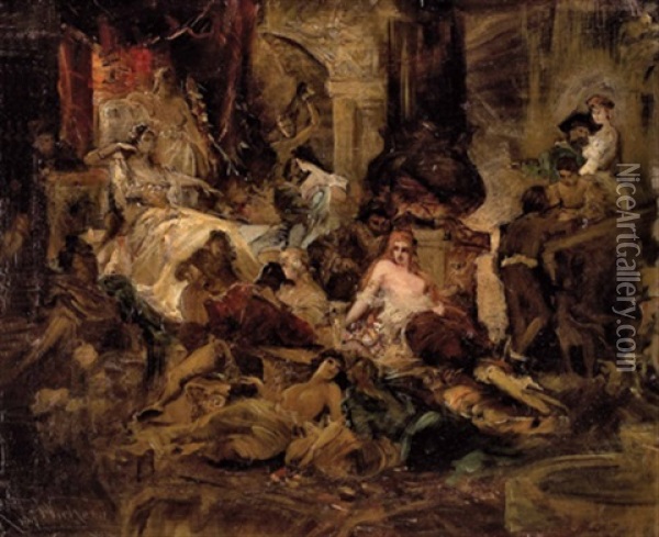 Szene Aus Boccaccios Decamerone (die Erzahlerin, 1. Kap) Oil Painting - Raimund (Ritter von Brennerstein) Wichera