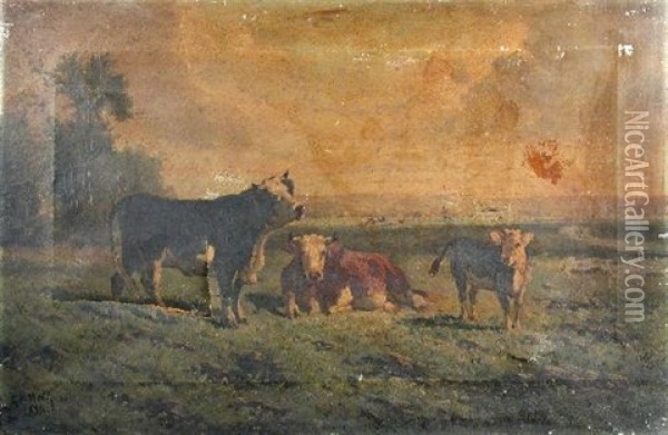 Cattle In Pasture Oil Painting - George Henry Hall