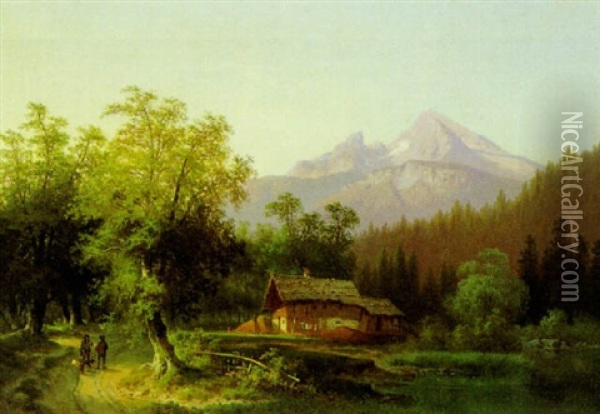 Blick Zum Watzmann Von Berchtesgaden Aus Oil Painting - Carl Hasch