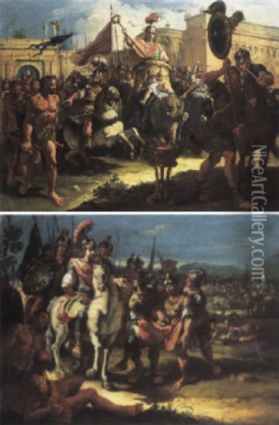 Porus Brought Wounded Before Alexander Oil Painting - Francesco Salvator Fontebasso
