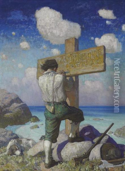 --and Making It Into A Great Cross, I Set It Up On The Shore Where I First Landed-- Oil Painting - Newell Convers Wyeth