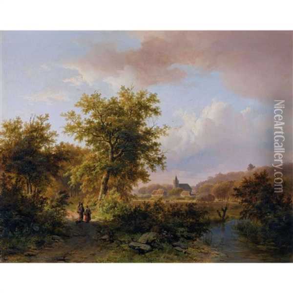 Waldrand Am Niederrhein Mit Bauernpaar Oil Painting - Johann Bernard Klombeck