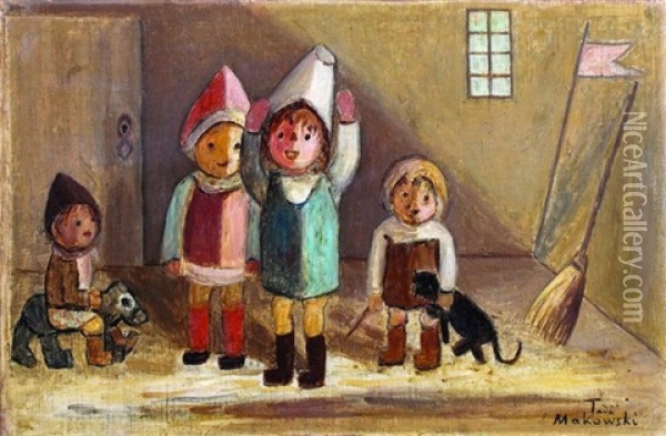 La Petite Famille Oil Painting - Tadeusz (Tade) Makowski