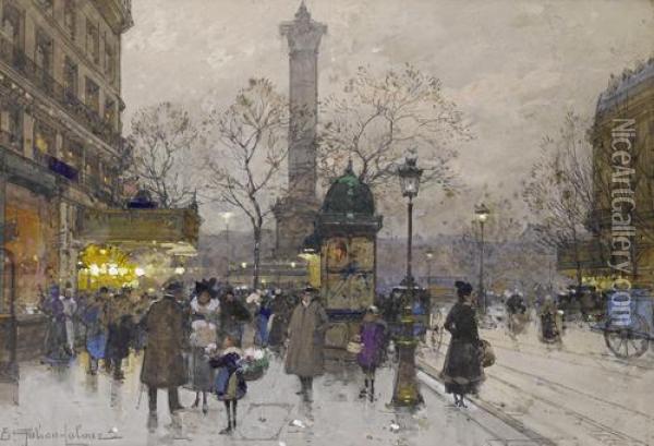 La Bastille, Paris Oil Painting - Eugene Galien-Laloue