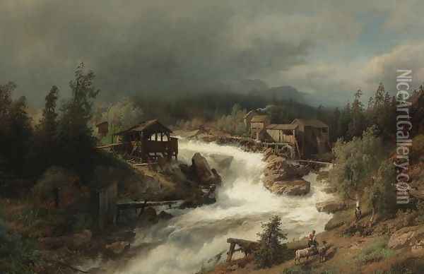 Spring at the Mill Oil Painting - Herman Herzog