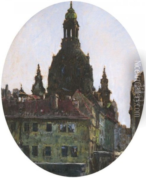 Blick Durch Altstadtgassen Auf Die Kuppel Der Dresdener Frauenkirche Oil Painting - Gotthardt Johann Kuehl