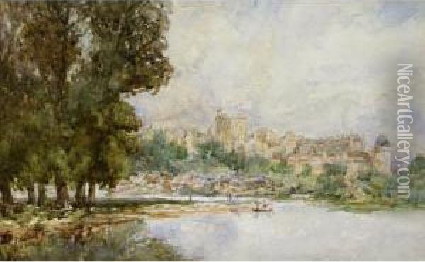 Windsor Castle From The River Oil Painting - George Charles Haite
