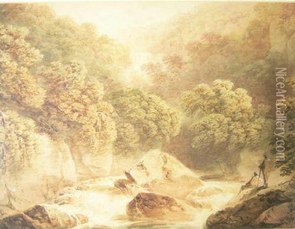 Cascade Near Askrig,wensleydale Oil Painting - Nicholson, F.