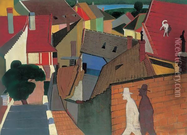 Roofs at Szentendre 1930s Oil Painting - George Loftus Noyes