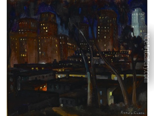 The City At Night Oil Painting - Rinaldo Cuneo