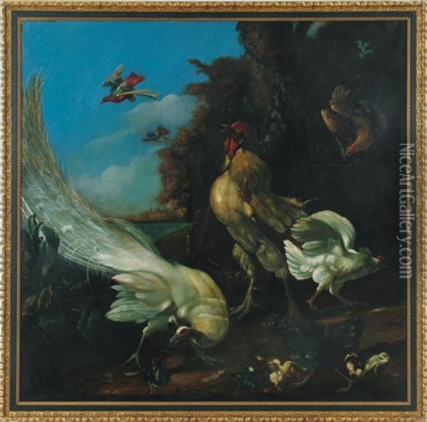Menagerie Scene With Fowl Oil Painting - Marmaduke Cradock