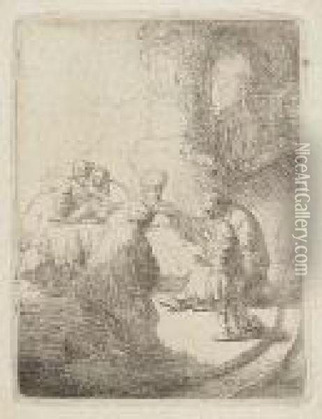 Christ Disputing With The Doctors: Small Plate Oil Painting - Rembrandt Van Rijn