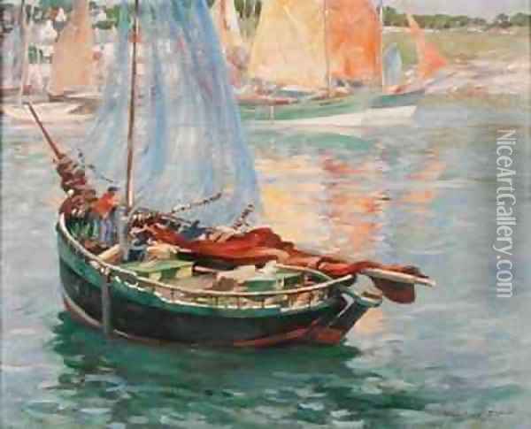 Concarneau, Drying the Nets Oil Painting - William Marshall Brown
