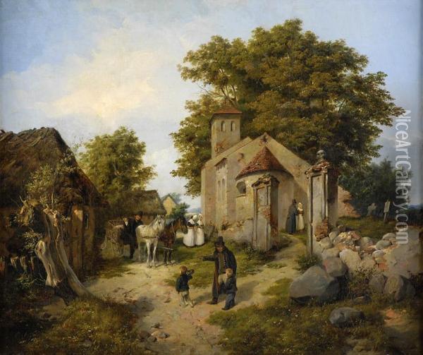 Dorfansicht In Mecklenburg? Oil Painting - August C. Haun
