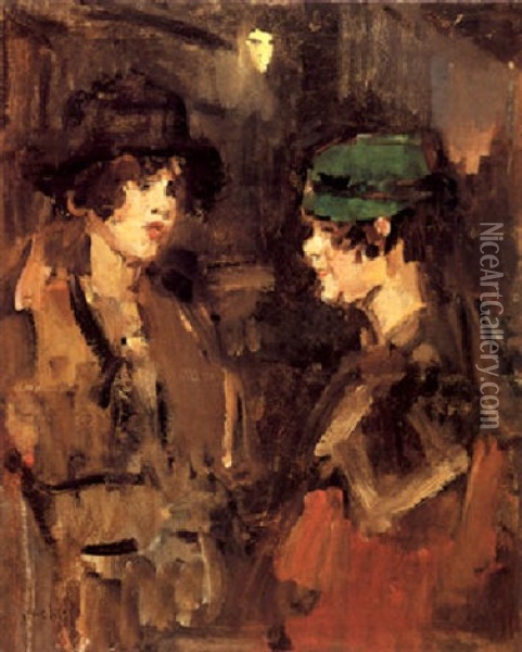 Two Girls Chatting Oil Painting - Isaac Israels