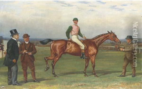 Old Joe, With Jockey Up, On A Course Steeplechasing Oil Painting - Alfred Charles Havell