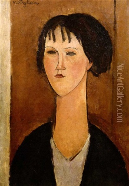 Jeune Fille A La Frange (la Noire) Oil Painting - Amedeo Modigliani