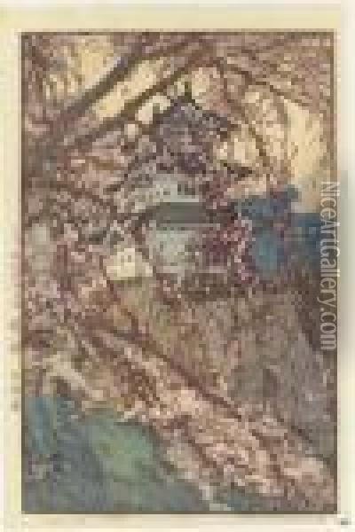 Hirosaki-jo/hirosaki Castle, 
From The Series Sakura Hachidai (eightviews Of Cherry Blossoms) Oil Painting - Hiroshi Yoshida