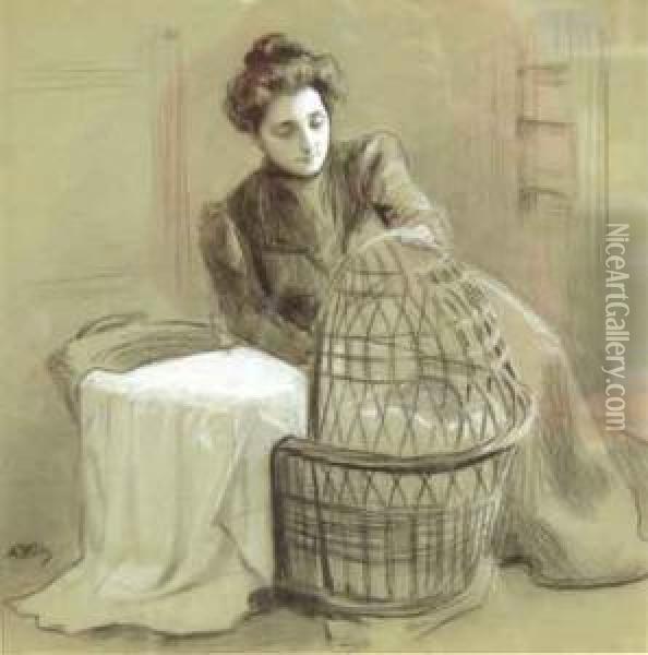 Madre Y Cuna Oil Painting - Antoni Viadera Utrillo
