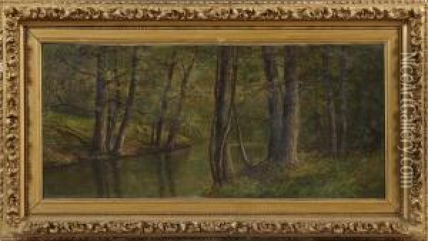 Woodedinterior With A Stream Oil Painting - Thomas Worthington Whittredge