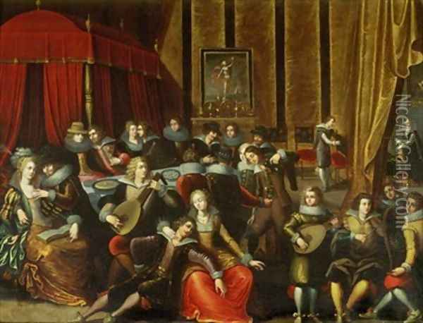 Scene Galante in a Chateau Oil Painting - Louis de Caullery