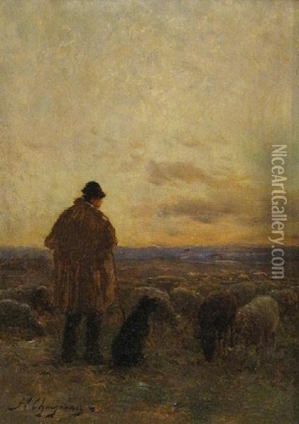 A Shepherd And His Flock Oil Painting - Jean-Ferdinand Chaigneau