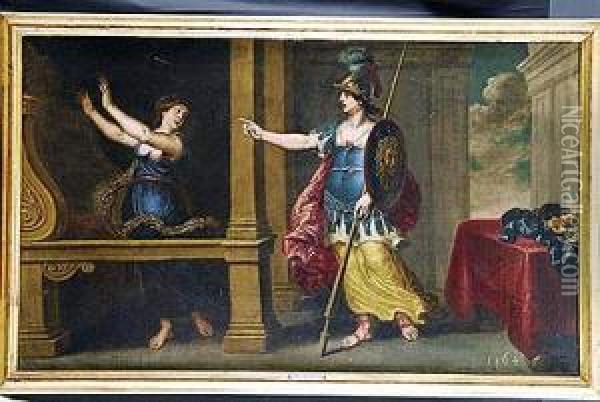 Minerva Y Aracne Oil Painting - Vicent Maco