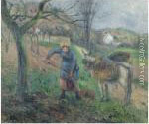 Paysanne Avec Un Ne, Pontoise Oil Painting - Camille Pissarro