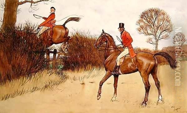 'Ar never gets off', hunting scene Oil Painting - Cecil Charles Aldin