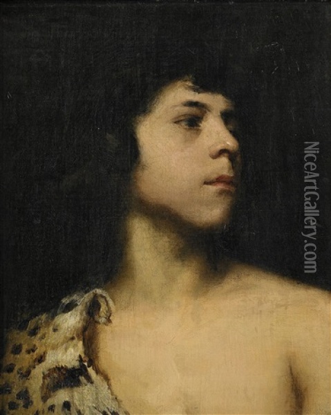 Boy With A Leopard Skin Oil Painting - Mihaly von Zichy