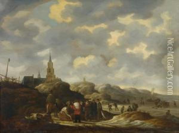 La Plage A Scheveningen Oil Painting - Egbert van der Poel