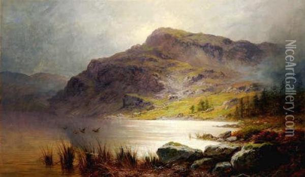 Duck Flying Over A Highland Loch Oil Painting - Charles Stuart