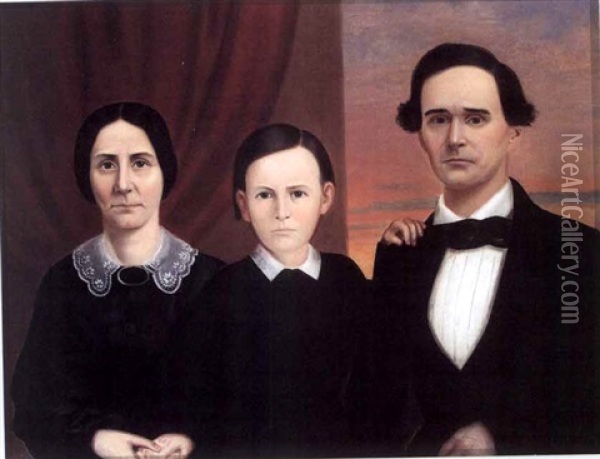 Group Portrait Of A Family, A Husband And Wife And Their Son Oil Painting - William Carroll Saunders