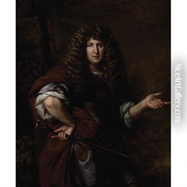 A Portrait Of A Standing Figure (louis Xiv?) Oil Painting - Carel de Moor