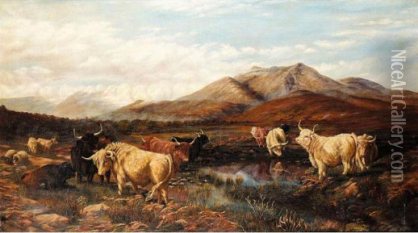 Cattle In Highland Landscape Oil Painting - Henry William Banks Davis, R.A.