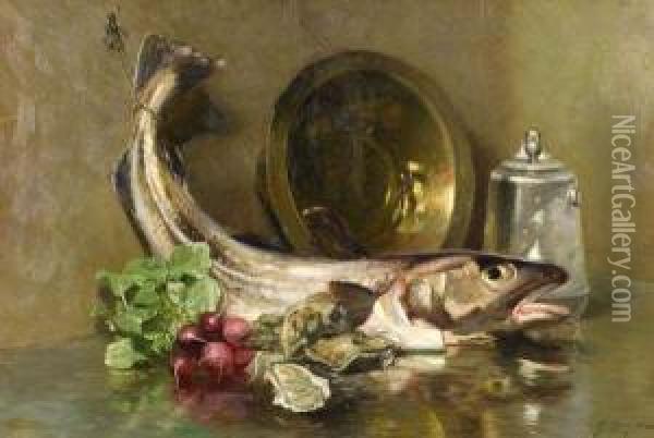 Still Life With Fish And Radishes Oil Painting - George Loftus Noyes