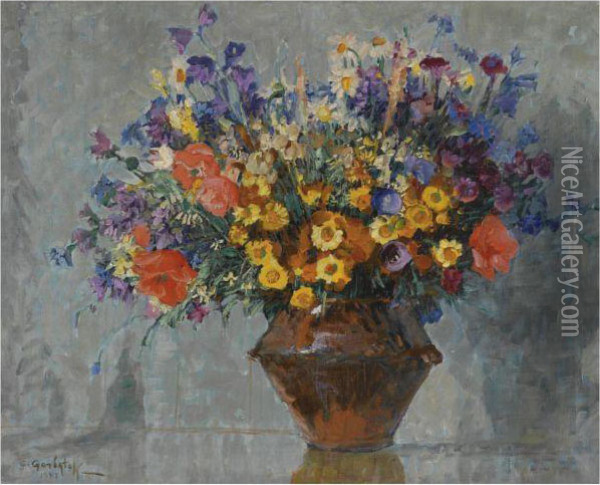 Bouquet Of Flowers Oil Painting - Konstantin Ivanovich Gorbatov