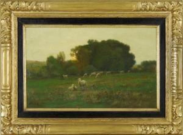 Sheep In A Meadow Oil Painting - John Carleton Wiggins