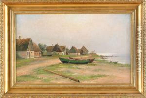 Strandbild Med Batar, Signerad L. Richarde Oil Painting - Otto Ludvig Richarde