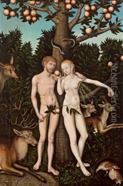Adam Und Eva Im Paradies Oil Painting - Wolfgang Krodel the Elder