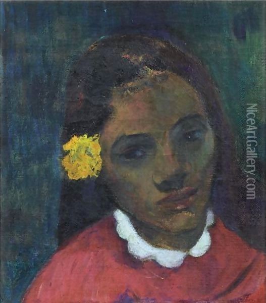 Tete De Tahitienne Or La Fleur Qui Ecoute Oil Painting - Paul Gauguin