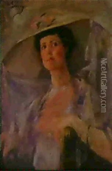 Portrait Of A Lady (miss L.) Oil Painting - John Lavery
