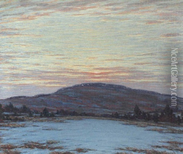 A Winter Sunset Oil Painting - James Knox