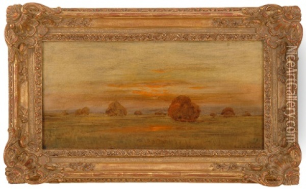 Hay Stacks Oil Painting - Hendricks A. Hallett