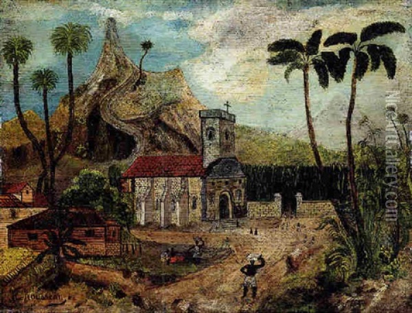 Paysage Exotique Avec Eglise (la Cueillette Du Coton) Oil Painting - Henri Rousseau