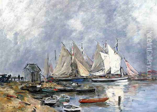 Trouville, the Port, Boats and Dinghys Oil Painting - Eugene Boudin