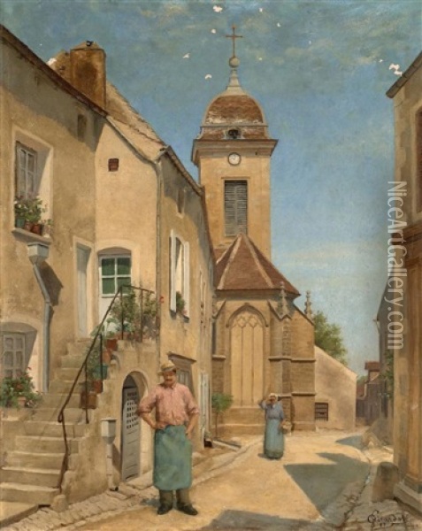 Vue Du Chevet De L'eglise De Pesmes Oil Painting - Georges-Marie-Julien Girardot