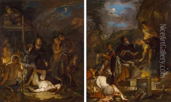 Pendants - Szenen Eines Hexenmeisters Oil Painting - Domenicus van (Ascanius) Wynen