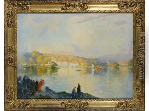 Dittisham From The Ferry Oil Painting - Thomas Edwin Mostyn