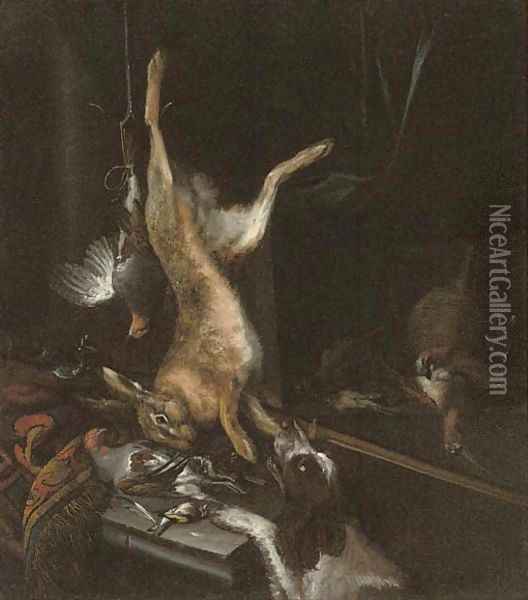 A game still life with a spaniel Oil Painting - Dirk Van Valkenburg